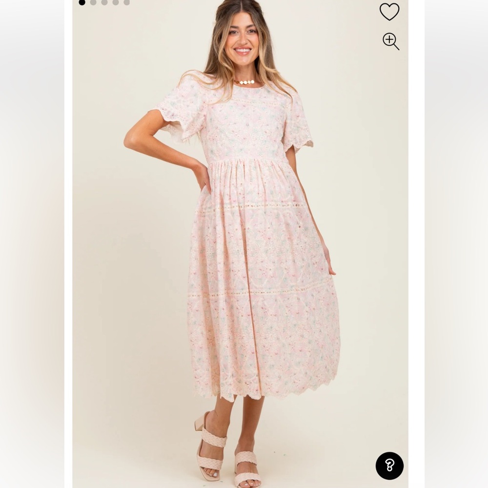 PinkBlush Light Pink Embroidered Chiffon Maternity Midi Dress